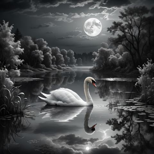 Schwan bei Vollmond